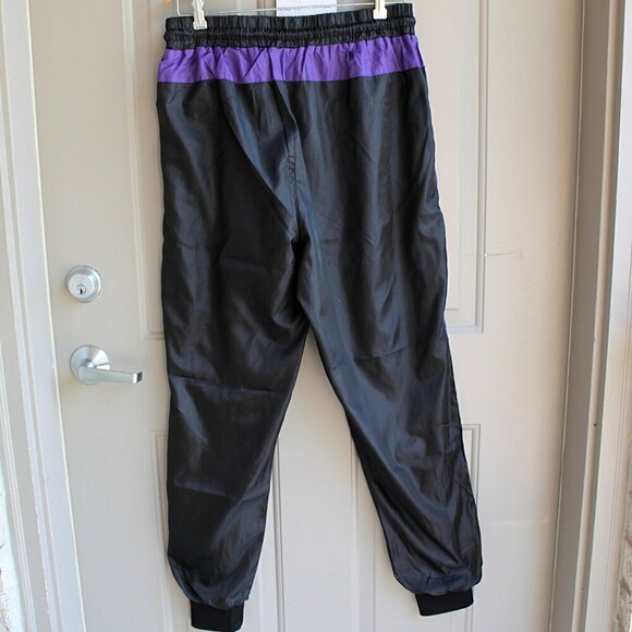 LA Lakers NBA Men's Large Wind Pants Black Elastic Tie Waist Warm Up Retro - Picture 3 of 9